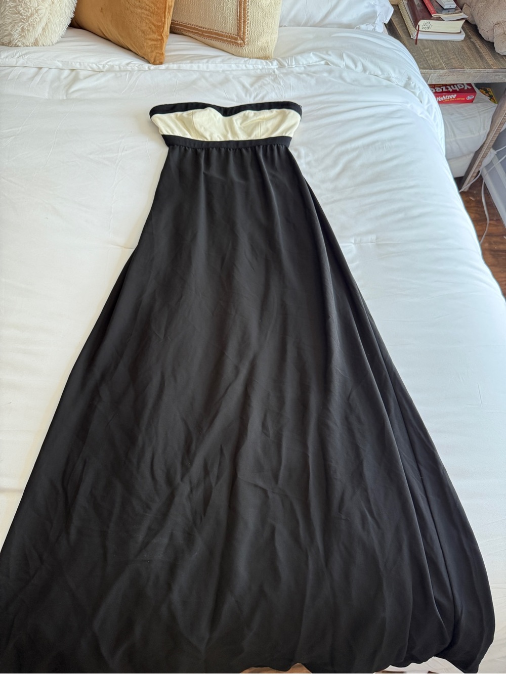 Express Strapless Black and Cream Maxi Dress